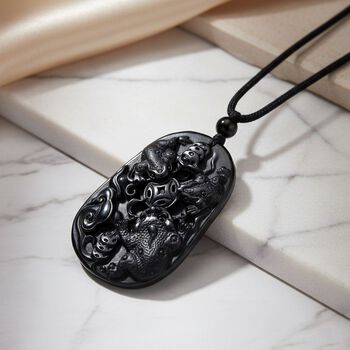 Majest&auml;tischer W&auml;chter - Schwarzer Jadeit- Drachen, Halskette Flexibles cm ca. 95.00 ct