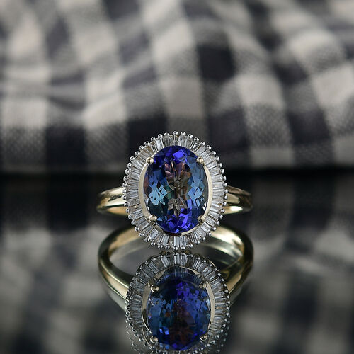 AAA Pfau Tansanit, Weißer Diamant Ring 585 Gold (Größe 17.00) ca. 3,45 ct image number 1
