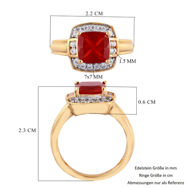 Mexikanischer Kirschfeuer-Opal und Zirkon Solitär Ring 925 Silber 585 Vergoldet image number 6