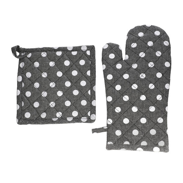 6er-Set, Topflappen (20x20cm) und Handschuhe (31x18cm), Tupfen Muster, Blau, Grau und Schwarz image number 3