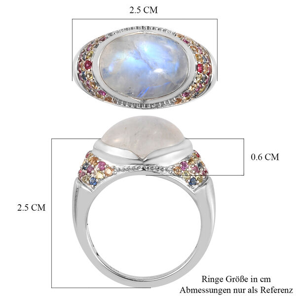 Regenbogen Mondstein und mehrfarbiger Saphir-Ring, 925 Silber  ca. 9,06 ct image number 8