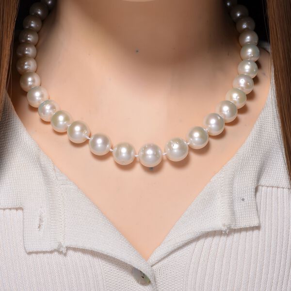 Weiße Edison Perle Halskette (ca. 12-14mm), ca. 45cm + 5cm extender, 925 Silber rhodiniert image number 2