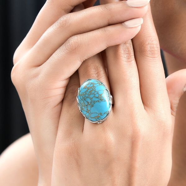 Blaues T&uuml;rkis Ring, Edelstahl (Gr&ouml;&szlig;e 16.00) ca. 19.00 ct image number 2