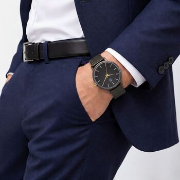 STRADA Armbanduhr, Sonnenschliff Zifferblatt zweifarbig, 36mm, Edelstahl Mesharmband, Schwarzfarben