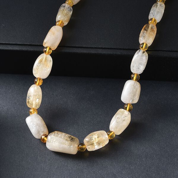 Citrin, Bernstein Halskette ca. 50 cm mit 2.5 cm extender, Nickelfreies Messing platiniert image number 2