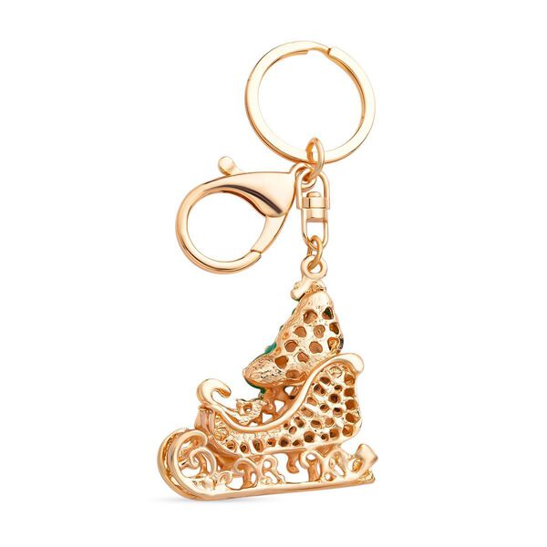 2er-Set - mehrfarbiger Kristall-Weihnachtsbaum und Weihnachtsgeschenke-Schlitten-Schlüsselanhänger image number 6