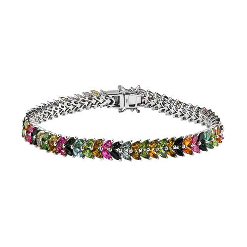 Natürliches mehrfarbiges-Turmalin Armband, ca. 20 cm, 925 Silber platiniert ca. 15.73 ct image number 0