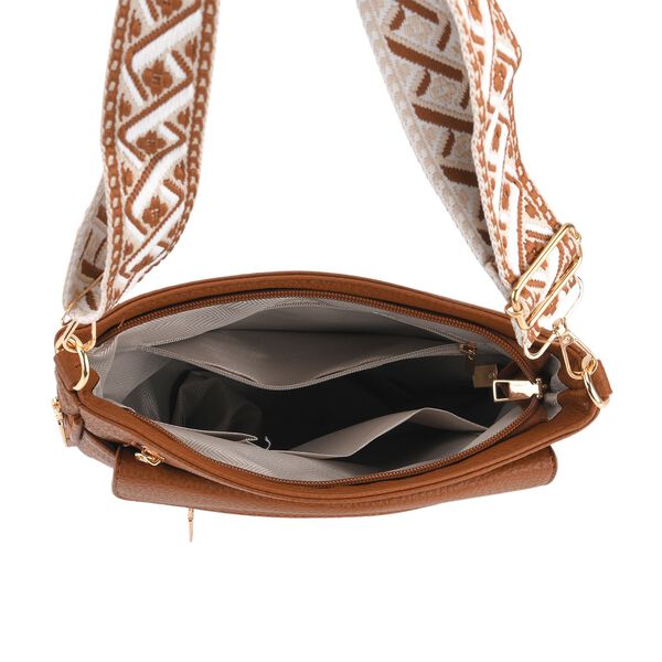 Crossbody-Tasche mit gewebtem Schulterriemen und Reißverschlussfächern, 24x28 cm, Braun image number 6