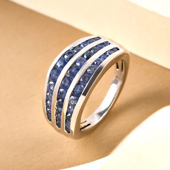 Premium Kanchanaburi blauer Saphir-Ring, 925 Silber platiniert, 1,84 ct