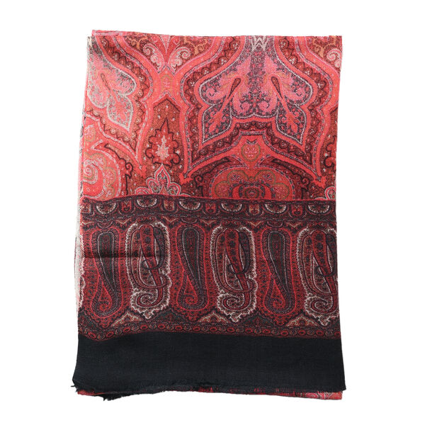 LA Marey, 100% Cashmere Wool Scarf, colour -offwhite/orange, Size -70X 190 CM image number 5