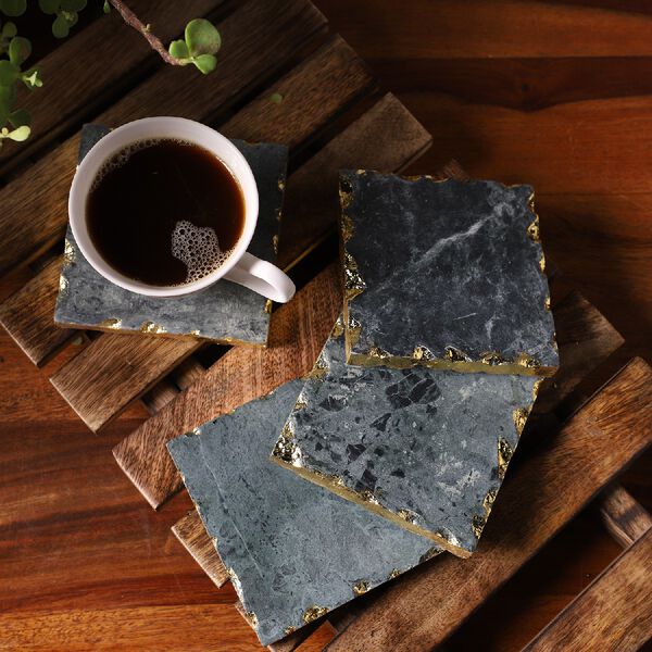 4er-Set, Marmor Untersetzer, quadratische Form, Gr&uuml;n image number 2