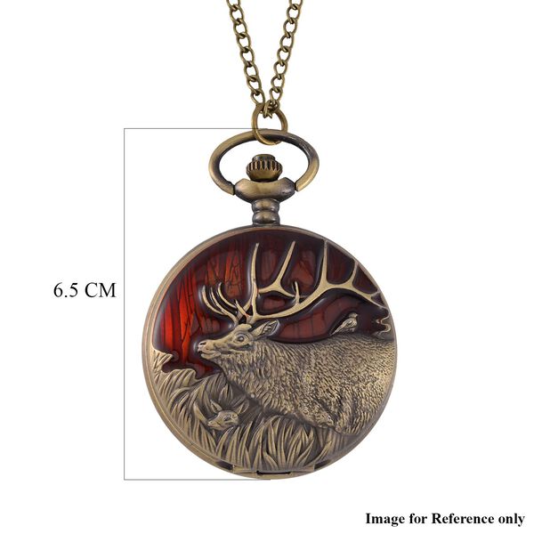 STRADA Antike Bronze Hirschmuster Taschenuhr, Japanisches Werk, 79 cm antike bronzene Eisenkette image number 8