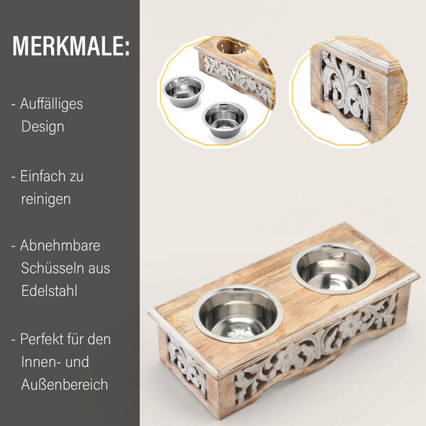 NAKKASHI handgeschnitzter Haustier-F&uuml;tterer aus Mangoholz mit 2 Schl&uuml;sseln aus Edelstahl image number 5