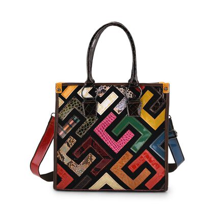 Chaos by Elsie Echtleder Crossbody Tasche mit RFID Schutz, Multicolor Pr&auml;gedesign, 1 Au&szlig;enfach und 2 Innenf&auml;cher, 36 x 15 x 25 cm      Wall: Genuine Leather Lining: Polyester                Exterior:zipped-1, Interior:zipped-1, slip-1  with 1 Long