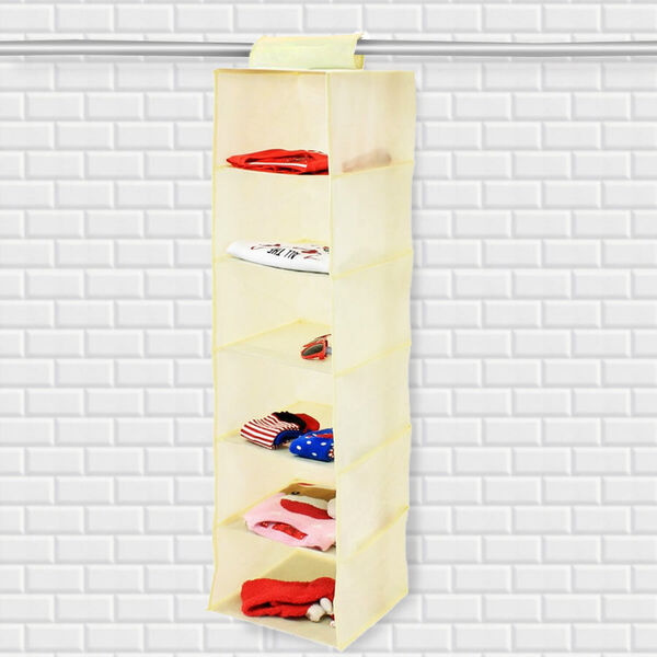 Regal Kleiderschrank Organizer mit 6 F&auml;chern, 120x30x30 cm, Cr&egrave;me