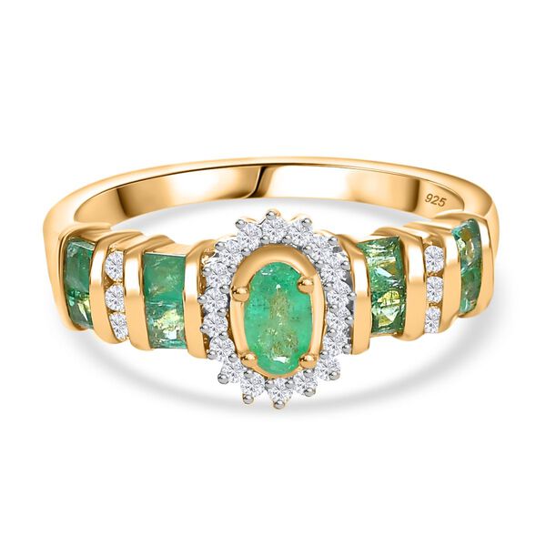 Kagem Sambischer Smaragd Ring 925 Silber 750 Gelbgold Vermeil (Größe 17.00) ca. 0,80 ct image number 0