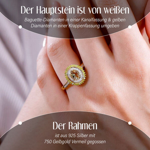 AA Natürlicher goldener Tansanit, gelber und weißer Diamant-Ring - 1,13 ct. image number 3