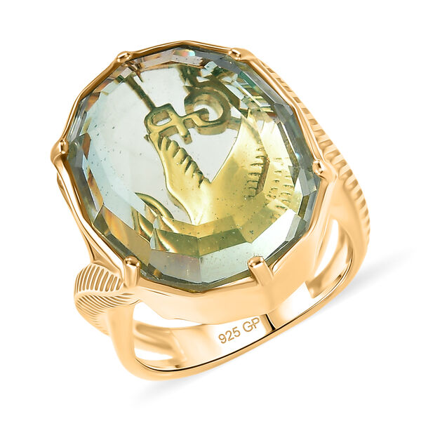 GP - AA Prasiolith, Kanchanaburi Blauer Saphir Ring 925 Silber 750 Gelbgold Vermeil (Gr&ouml;&szlig;e 17.00) ca. 16,50 ct image number 4