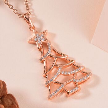 Wei&szlig;er Zirkonia Anh&auml;nger mit Kette, 925 Silber ros&eacute;vergoldet, ca. 0.44 ct