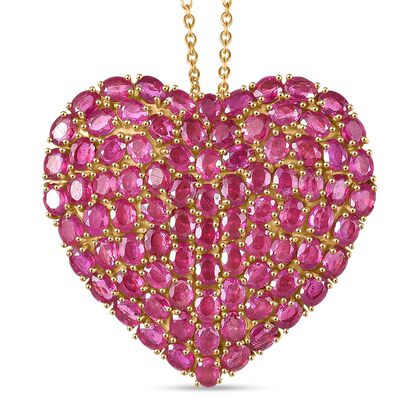 D'Joy Afrikanischer Rubin (Fissure gef&uuml;llt) Anh&auml;nger mit Kette, ca. 45 cm 925 Silber 750 Gelbgold Vermeil ca. 23.26 ct