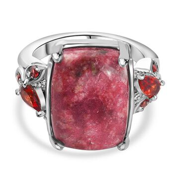 AA Norwegischer Thulit, Roter Granat Ring Silberfarben (Gr&ouml;&szlig;e 17.00) ca. 13.30 ct
