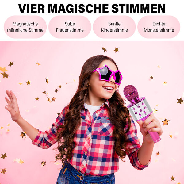 Multifunktions Karaoke Mikrofon und Bluetooth Lautsprecher mit sprachgesteuerten LED - Lichter und Sound - Echo, Rosa image number 4