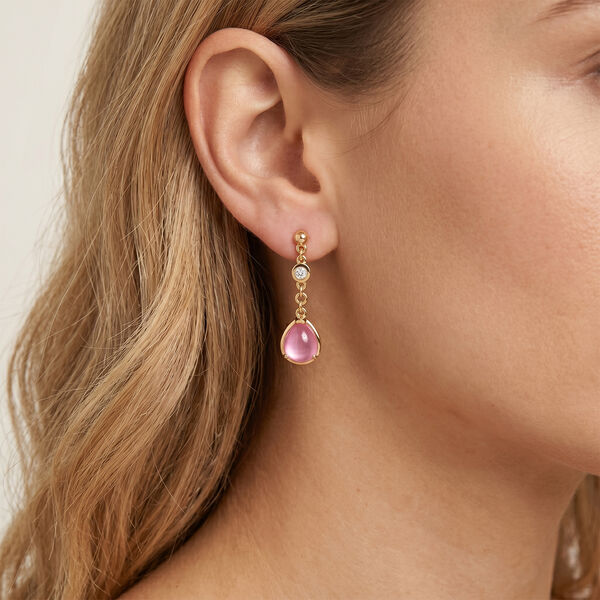 D'Joy Flamingo Mondstein, Moissanit Ohrringe 925 Silber 750 Gelbgold vermeil ca. 5,21 ct. image number 2