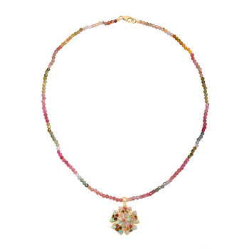 D'Joy Mehrfarbig-Turmalin, Nat&uuml;rlicher, &auml;thiopischer Welo Opal Schmuckset ca. 45 cm 925 Silber 750 Gelbgold Vermeil ca. 31.97 ct