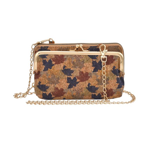 Khaki und Blattmuster Kork Crossbody Tasche mit RFID Schutz