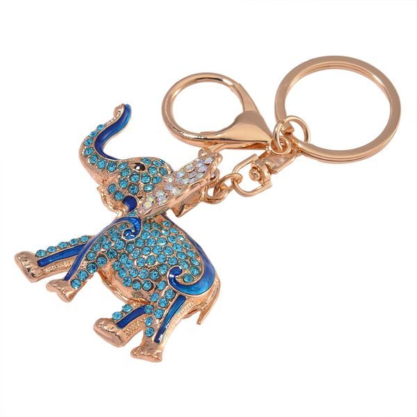 2er Set - Mehrfarbiger Kristall, Elefant-Set: Schl&uuml;sselanh&auml;nger und Spiegel, emailliert, goldfarben image number 6