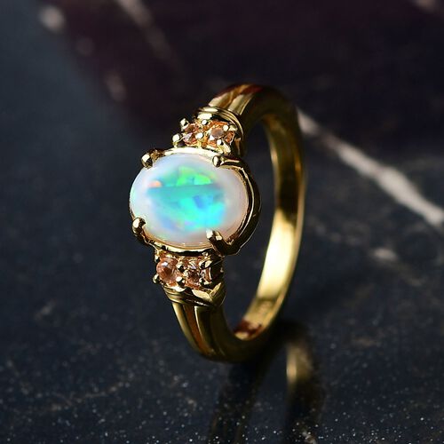 D'Joy AA Natürlicher, äthiopischer Welo Opal, Rosa Saphir Ring 925 Silber vergoldet (Größe 17.00) ca. 1,33 ct image number 1