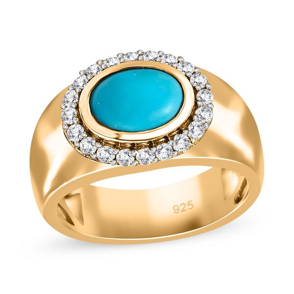 Amerikanischer, nat&uuml;rlicher Sleeping Beauty T&uuml;rkis und Zirkon-Halo-Ring - 1,44 ct. image number 3