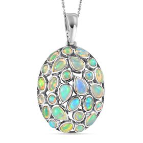 Natürlicher, äthiopischer Opal-Anhänger mit Kette, 925 Silber platiniert ca. 4.42 ct