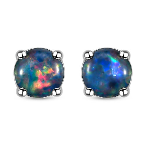 Boulder Opal Triplett Solitär-Ohrstecker in Silber image number 0