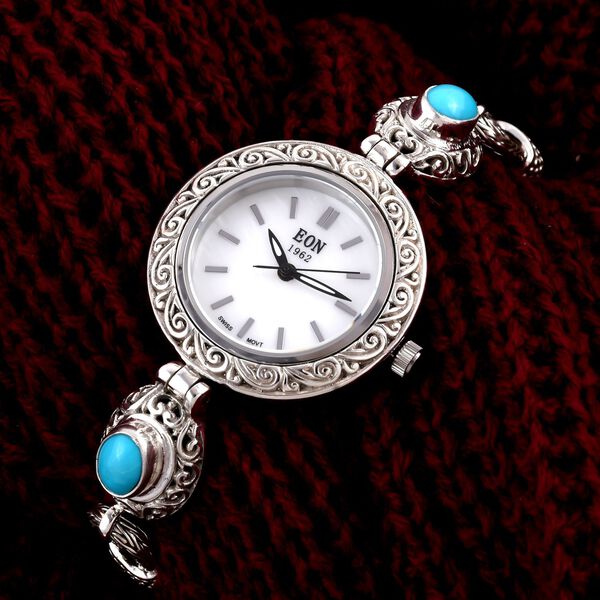 Royal Bali Kollektion - natürliche Sleeping Beauty Türkis-Armbanduhr in Silber image number 2