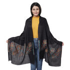 La Marey - 100% Kaschmir Schal mit gewebter Feder im Geschenk-Box, 70 x 200 cm, schwarz