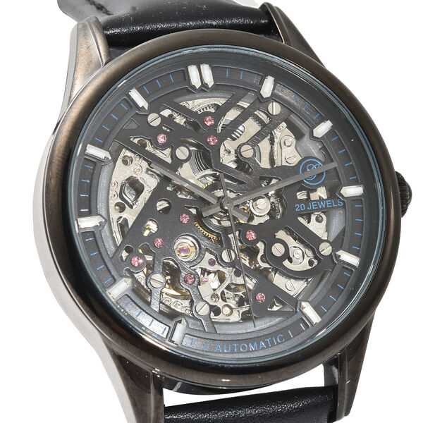 Genoa - Goldfarbene Automatikuhr, transparentes Ziffernblatt, echtes Leder-Armband, wasserdicht bis 5 ATM, Edelstahl IP-Schwarz-Plattierung image number 2