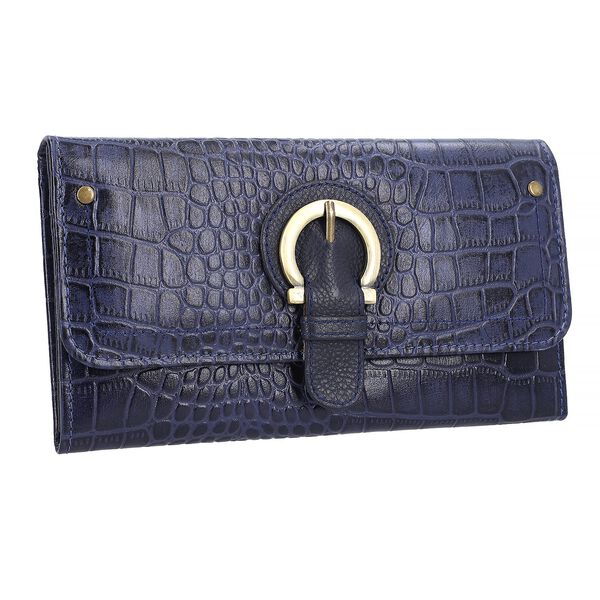 Echtleder Portemonnaie mit Krokoprägung und RFID-Schutz, 19,5x11,45 cm, marine image number 3