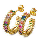 Regenbogen-Baguette-AAA Zirkonia-Creolen, Messing, vergoldet