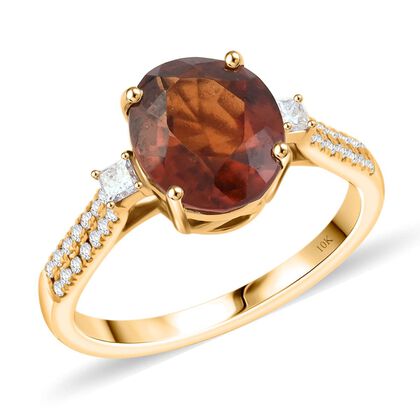 AAA Honig Granat, Wei&szlig;er Diamant Ring 417 Gold (Gr&ouml;&szlig;e 19.00) ca. 3,60 ct