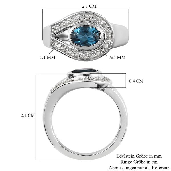 London Blau Topas und Zirkon Halo Ring 925 Silber Platin-Überzug image number 7
