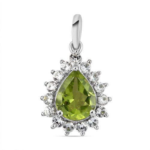 Natürlicher Peridot und Zirkon-Halo-Anhänger in Silber image number 0