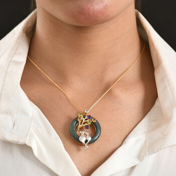 GP - Olmek Jade, Himmelblauer Topas Schmuckset ca. 50 cm 925 Silber 750 Gelbgold Vermeil ca. 27.47 ct