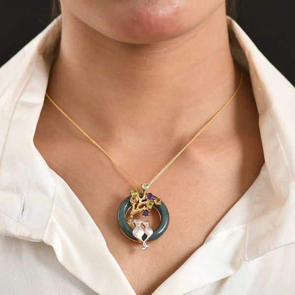 GP - Olmek Jade, Himmelblauer Topas Schmuckset ca. 50 cm 925 Silber 750 Gelbgold Vermeil ca. 27.47 ct image number 2