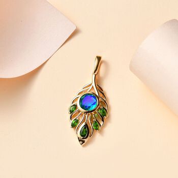 Pfau Quarz Triplett und nat&uuml;rlicher Chromdiopsid-Anh&auml;nger - 2,02 ct.