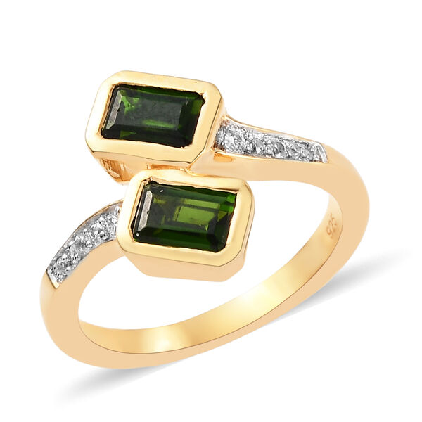 Natürlicher Chromdiopsid und Zirkon Bypass Ring 925 Silber vergoldet  ca. 1,47 ct image number 4