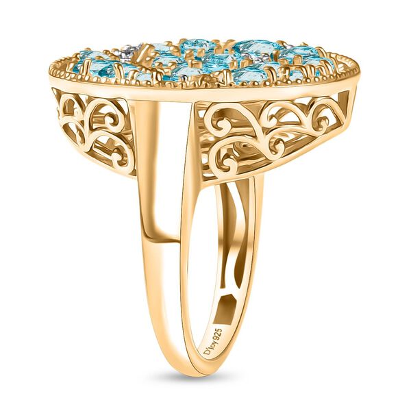 D'Joy Blauer Apatit Ring 925 Silber Rhodiniert und 750 Gelbgold Vermeil (Größe 17.00) ca. 3.90 ct image number 4