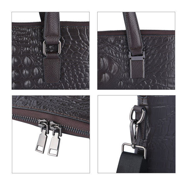 Crossbody-Tasche aus 100% echtem Leder, Gr&ouml;&szlig;e 37x7x28 cm, Dunkelbraun image number 3