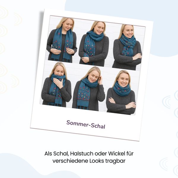 Leichter Sommer-Schal mit Diamantstickerei und Fransen, 68x180 cm, Türkisblau image number 5