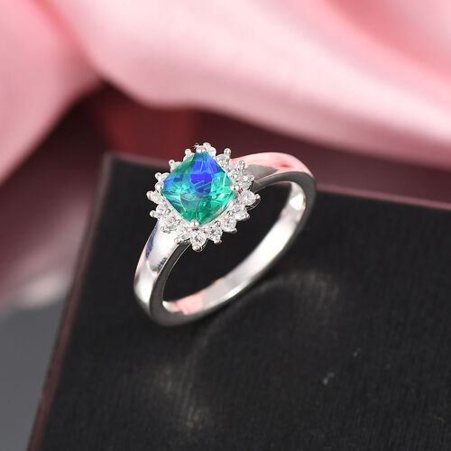 Pfau Quarz Triplette, Weißer Zirkon Ring 925 Silber (Größe 17.00) ca. 1,42 ct image number 1